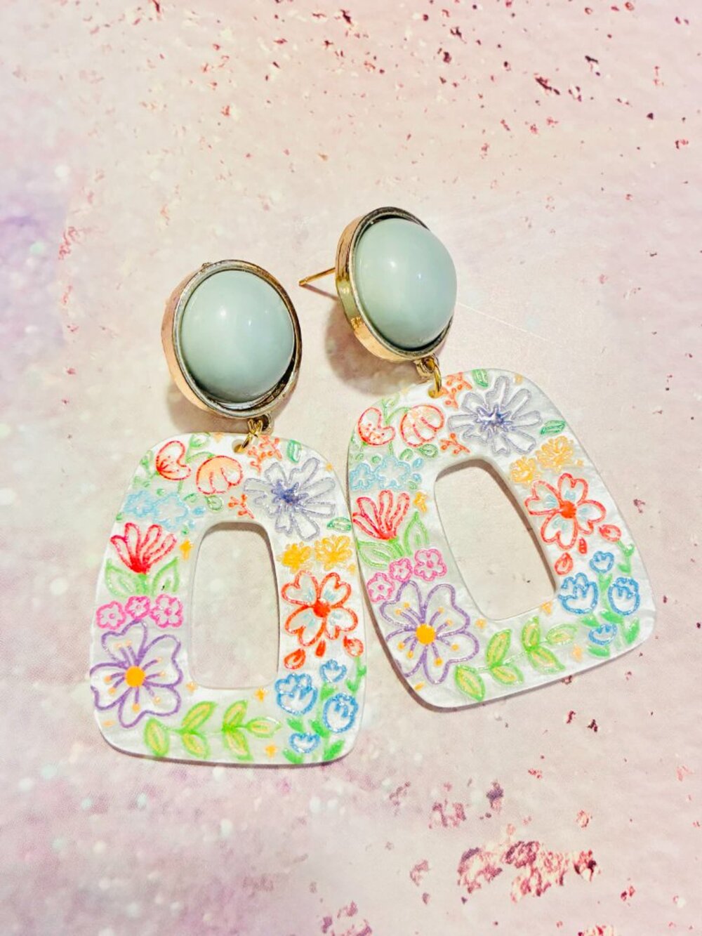 Floral Acrylic Dangle Earrings, Mid-Century Modern, unique earrings